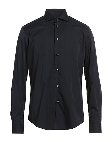 BRIAN DALES Solid color shirt Black 80% Cotton, 15% Polyamide, 5% Elastane