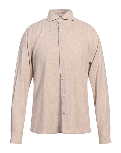 JOOP! Solid color shirt Beige 80% Cotton, 20% Wool