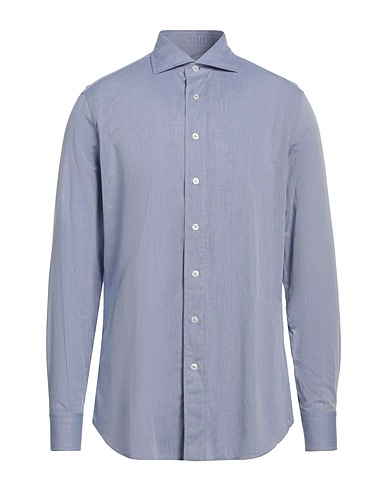 LARDINI Solid color shirt Light blue 90% Cotton, 10% Wool