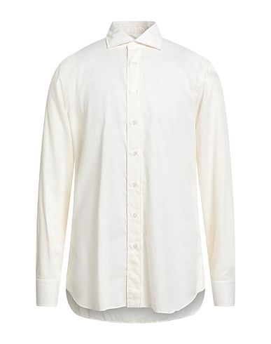 LARDINI Solid color shirt Ivory 90% Cotton, 10% Wool