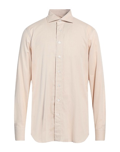 LARDINI Solid color shirt Beige 90% Cotton, 10% Wool