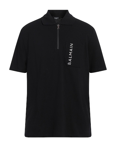 BALMAIN Polo shirt Black 100% Cotton, Elastane