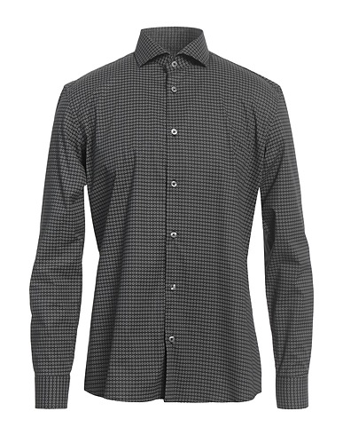 GREY DANIELE ALESSANDRINI Patterned shirt Black 97% Cotton, 3% Elastane