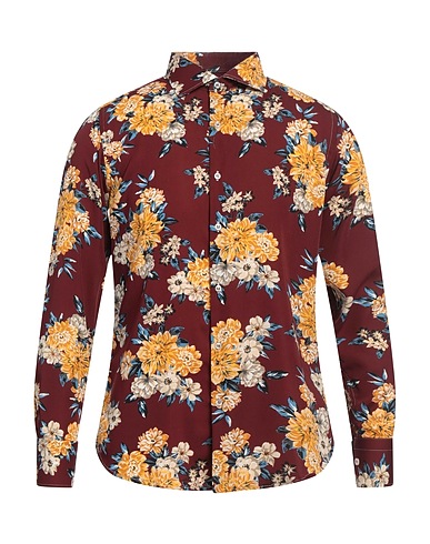 PETRO' SARTORIA ITALIANA Patterned shirt Chocolate brown 97% Cotton, 3% Elastane