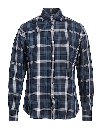 GIANNETTO PORTOFINO Kariertes Hemd Marineblau 100% Leinen