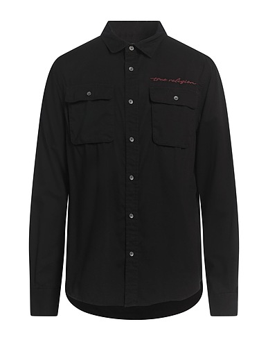 TRUE RELIGION Camicia tinta unita Nero 100% Cotone