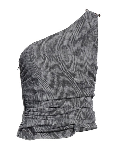 GANNI One-shoulder top Grey 96% Cotton, 4% Polyester