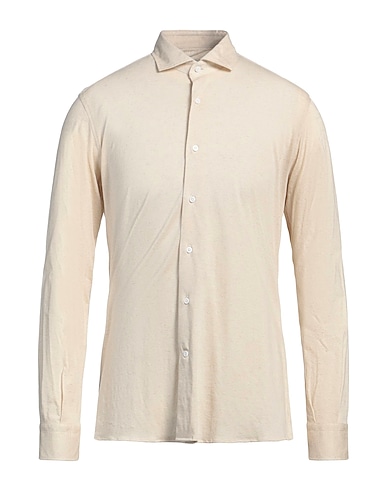 DEL SIENA Solid colour shirt Beige 70% Cotton, 30% Linen