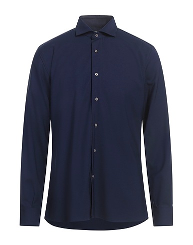 DEL SIENA Solid colour shirt Midnight blue 98% Wool, 2% Elastane