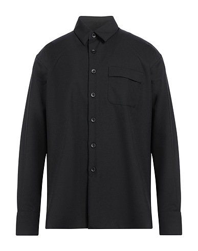 LARDINI Solid color shirt Black 55% Polyester, 45% Wool