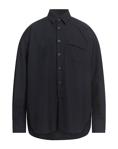 LARDINI Solid color shirt Midnight blue 55% Polyester, 45% Wool