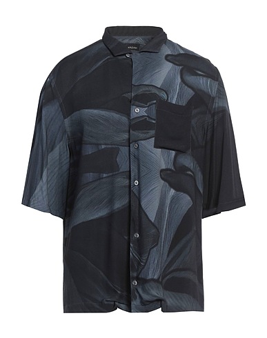 LARDINI Patterned shirt Midnight blue 100% Viscose