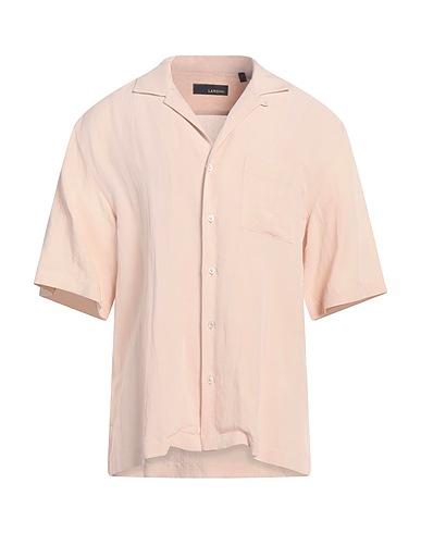 LARDINI Solid colour shirt Pink 77% Rayon, 23% Linen