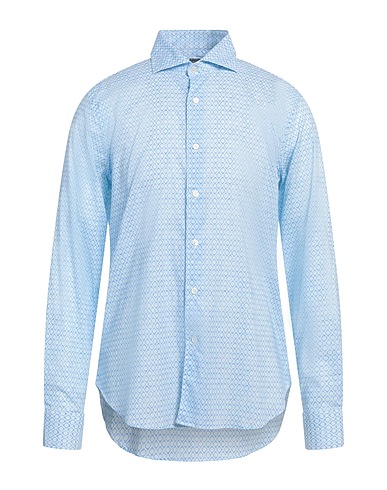 FEDELI Patterned shirt Sky blue 95% Cotton, 5% Elastane