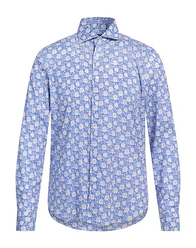 FEDELI Patterned shirt Azure 95% Cotton, 5% Elastane