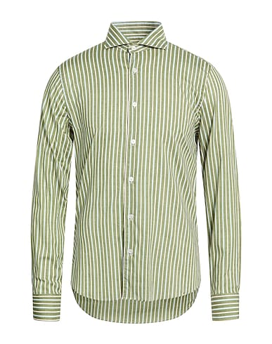 FEDELI Striped shirt Military green 95% Cotton, 5% Elastane