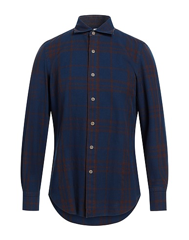 FINAMORE 1925 Checked shirt Navy blue 100% Cotton