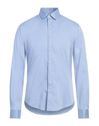 BRIAN DALES Solid color shirt Light blue 80% Cotton, 15% Polyamide, 5% Elastane
