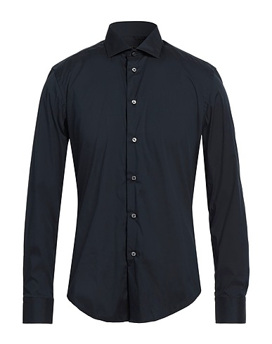 BRIAN DALES Solid colour shirt Midnight blue 80% Cotton, 15% Polyamide, 5% Elastane