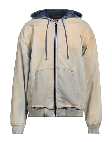 DIESEL Hooded track jacket  Beige 98% Cotton, 2% Elastane