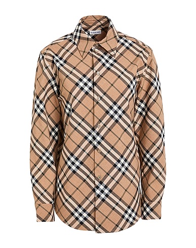BURBERRY Checked shirt Khaki 55% Polyester, 45% Wool