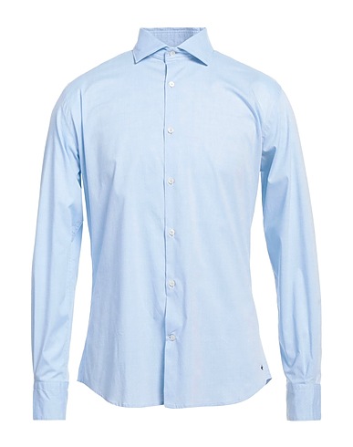 BROOKSFIELD Patterned shirt Sky blue 97% Cotton, 3% Elastane