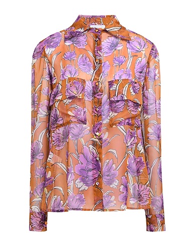 GIADA CURTI RESORT フローラル柄シャツ＆ブラウス タン ポリエステル 100%