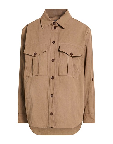 HISTORIC Solid color shirts & blouses Light brown 80% Cotton, 20% Linen