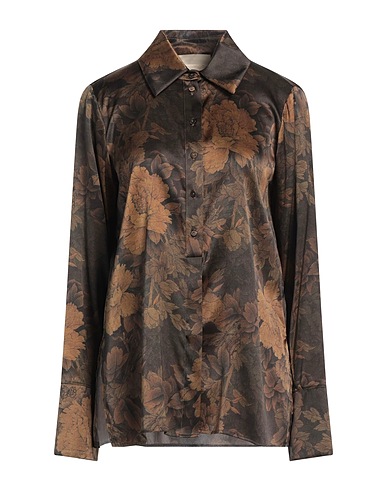 MOMONÍ Floral shirts & blouses Khaki 93% Silk, 7% Elastane
