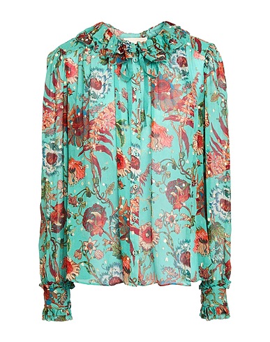 ULLA JOHNSON Camicie e bluse a fiori Verde 91% Seta, 9% Poliestere metallizzato