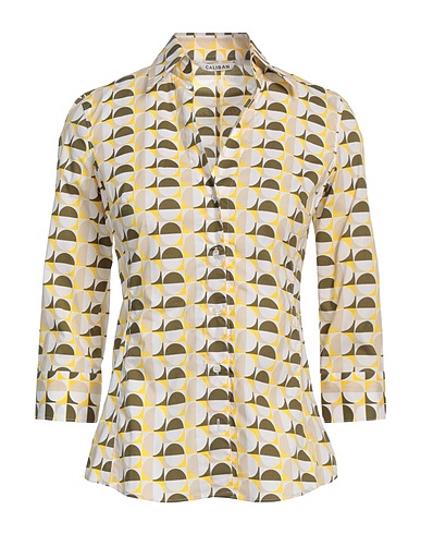 CALIBAN Patterned shirts & blouses Yellow 97% Cotton, 3% Elastane