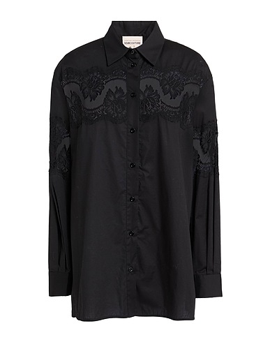 SEMICOUTURE Solid color shirts & blouses Black 97% Cotton, 3% Elastane, Polyamide
