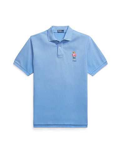 POLO RALPH LAUREN Polo shirt CUSTOM SLIM POLO BEAR MESH POLO SHIRT
 Light blue 100% Cotton