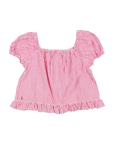 POLO RALPH LAUREN Top STRIPED RUFFLED COTTON TOP Magenta 100% Cotton