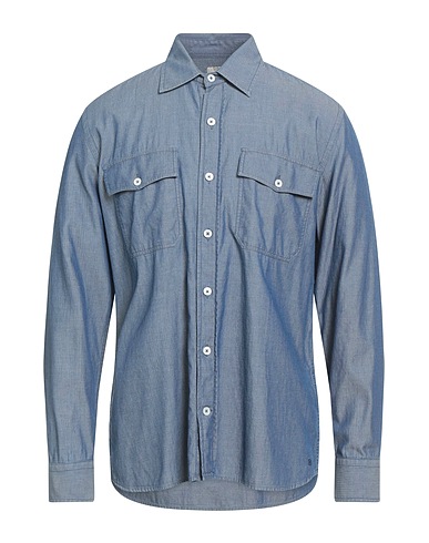 BROOKSFIELD Solid colour shirt Slate blue 100% Cotton