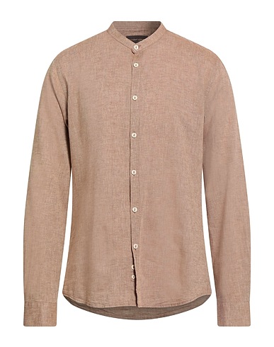 TWENTY-ONE by ANTONIO CARNEVALE Linen shirt Brown 55% Linen, 45% Cotton