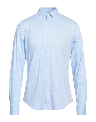 EMPORIO ARMANI Solid color shirt Sky blue 76% Cotton, 21% Polyamide, 3% Elastane