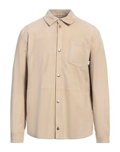 LIU •JO MAN Solid colour shirt Beige 100% Leather