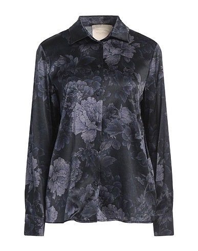 MOMONÍ Floral shirts & blouses Midnight blue 93% Silk, 7% Elastane