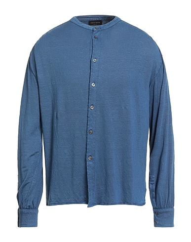 ROBERTO COLLINA Linen shirt Slate blue 97% Linen, 3% Elastane