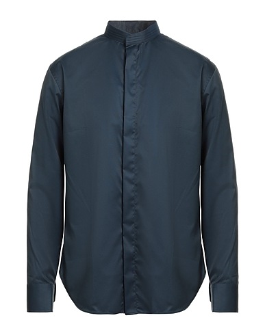 EMPORIO ARMANI Solid color shirt Midnight blue 98% Cotton, 2% Elastane
