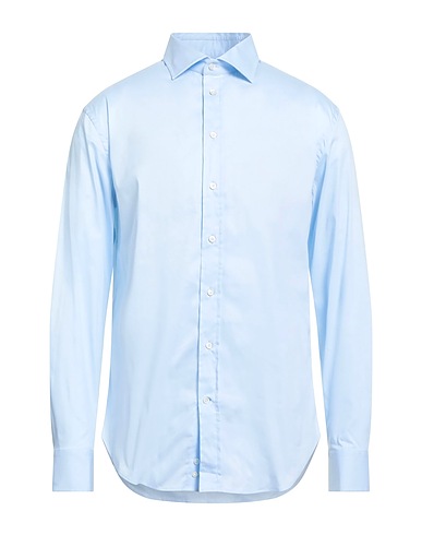 EMPORIO ARMANI Solid color shirt Sky blue 76% Cotton, 21% Polyamide, 3% Elastane