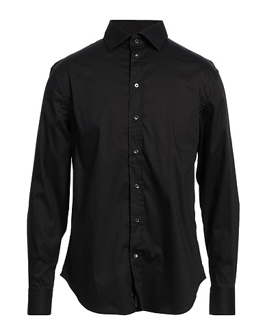 EMPORIO ARMANI Solid colour shirt Black 76% Cotton, 21% Polyamide, 3% Elastane