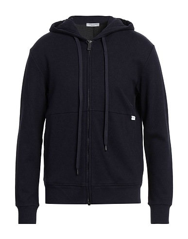 PAOLO PECORA Hooded track jacket  Navy blue 50% Cotton, 42% Viscose, 7% Polyamide, 1% Elastane