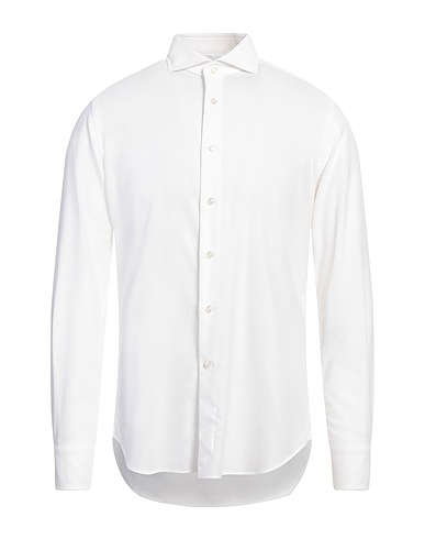 CELLINI Solid colour shirt White 98% Cotton, 2% Elastane