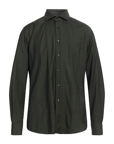 XACUS Solid colour shirt Dark green 100% Virgin Wool