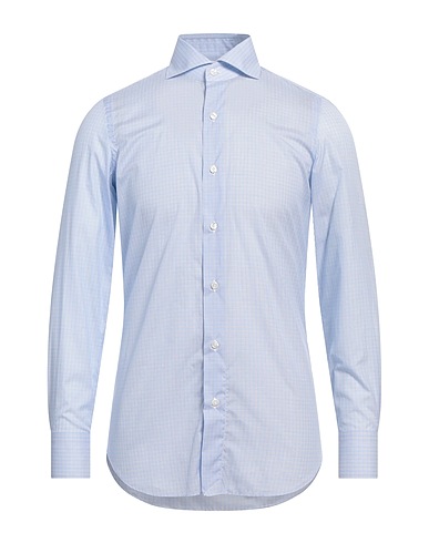 FINAMORE 1925 Checked shirt Sky blue 100% Cotton