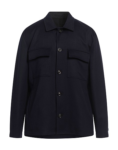 LARDINI Solid color shirt Midnight blue 94% Wool, 6% Cashmere
