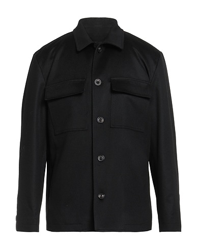 LARDINI Solid colour shirt Black 94% Wool, 6% Cashmere