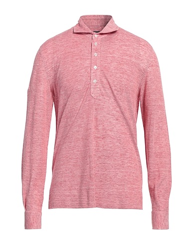 FEDELI Polo shirt Coral 65% Linen, 35% Cotton